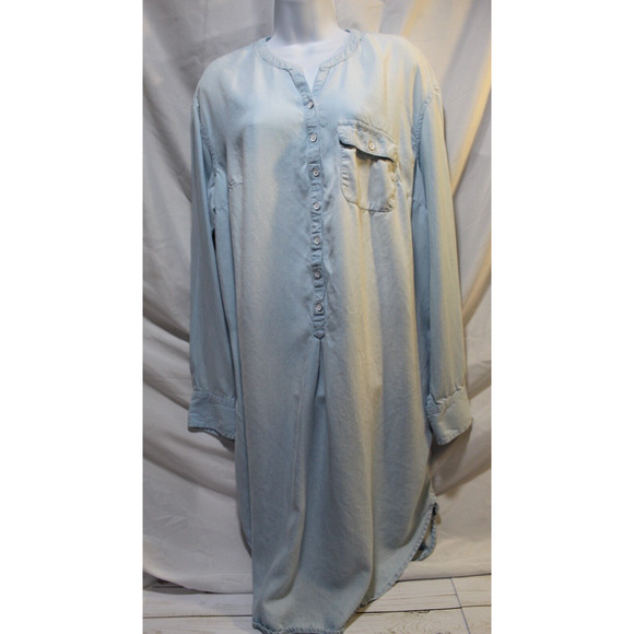 Merona Blue Chambray Shirt Dress 1/2 Button-up Women's XXL Pockets Long Sleeve - Picture 4 of 10